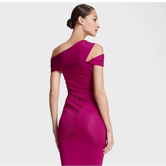 Donna Karan Fuschia Ruched Off the shoulder maxi dress - Picture 2 of 7